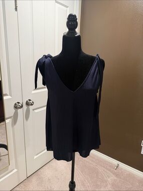Navy Tie-Shoulder V-Neck Women's Top